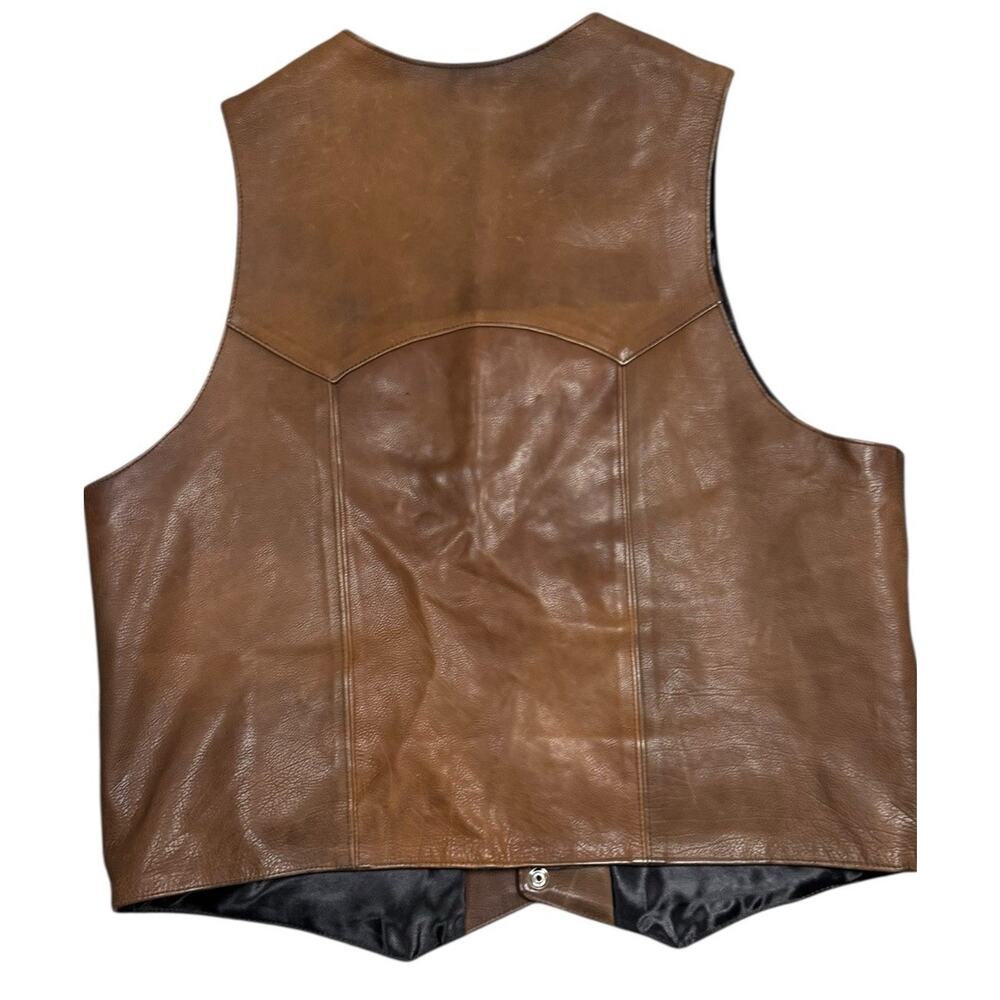 Tribe America Leather Vest Mens Size 46 Brown Buffalo Nickel Snaps Lined USA - Picture 8 of 14